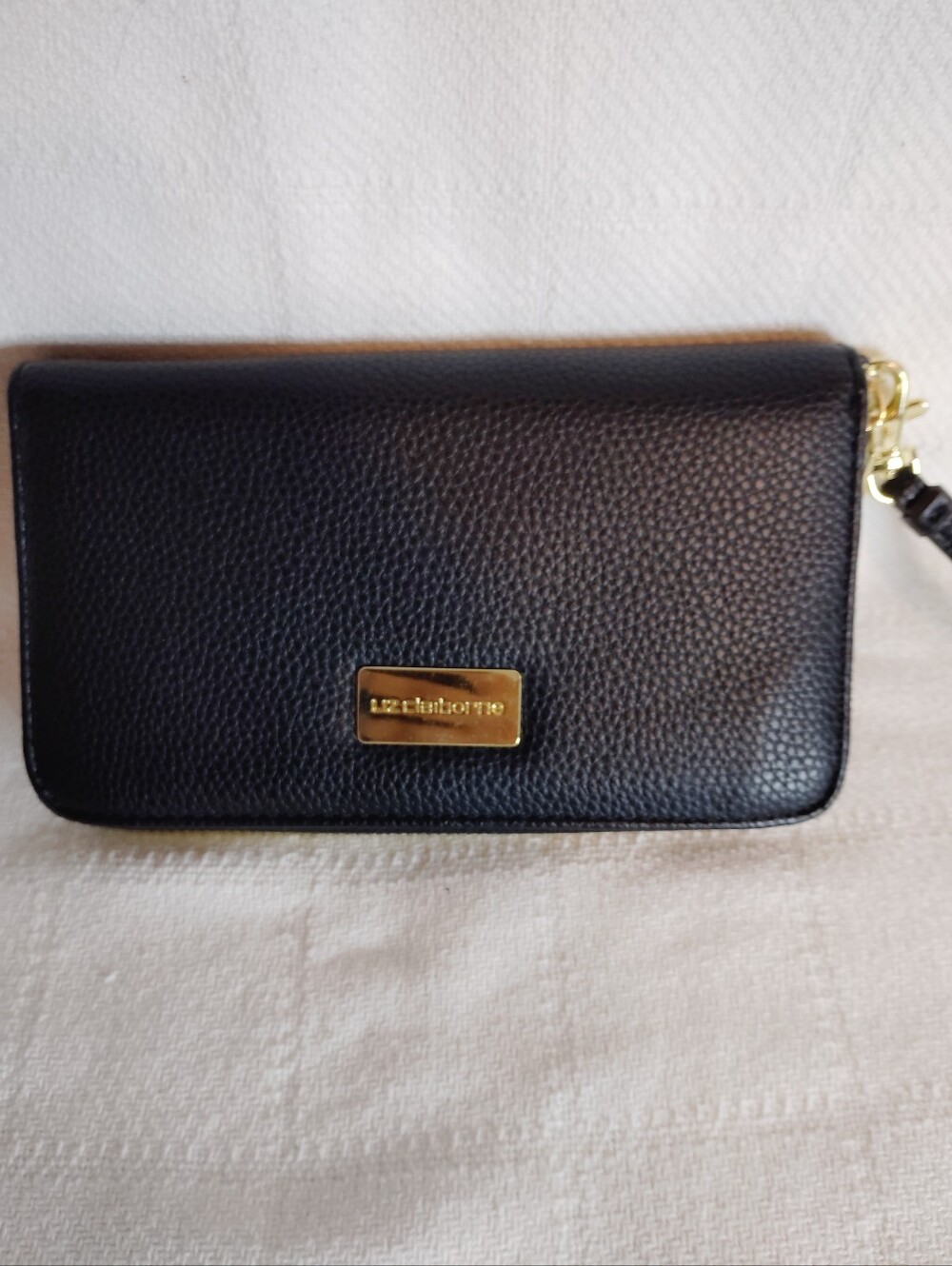 Black Pebbled Leather Zip-Around Wallet